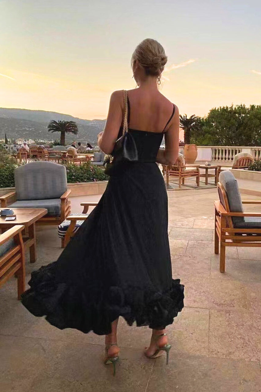 A-Line Midi Dress with Wide Ruffle Hem