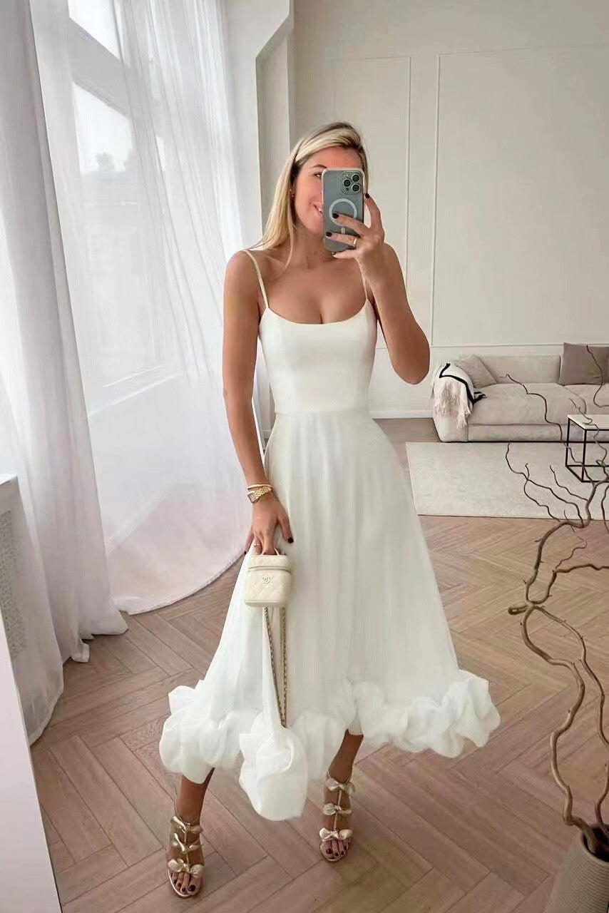 A-Line Midi Dress with Wide Ruffle Hem