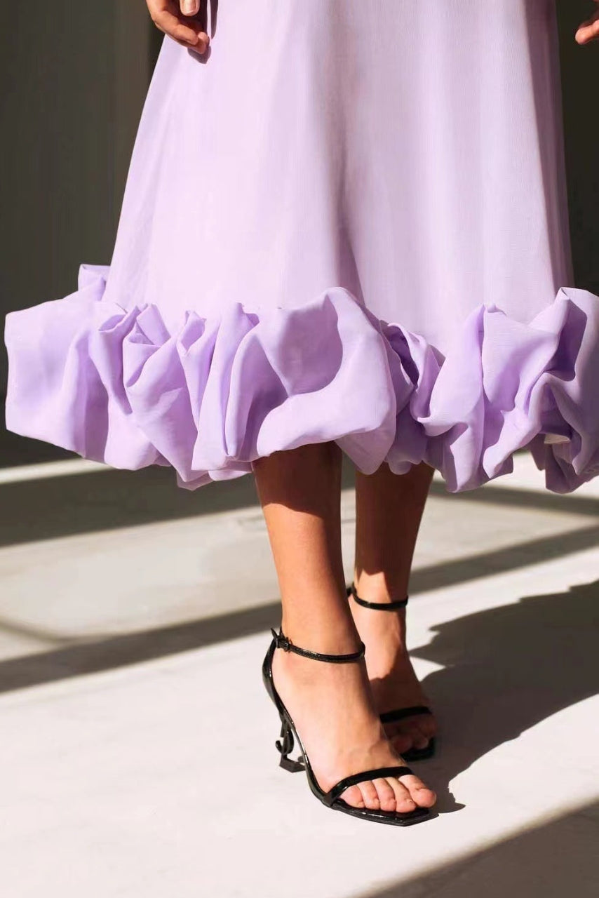 A-Line Midi Dress with Wide Ruffle Hem