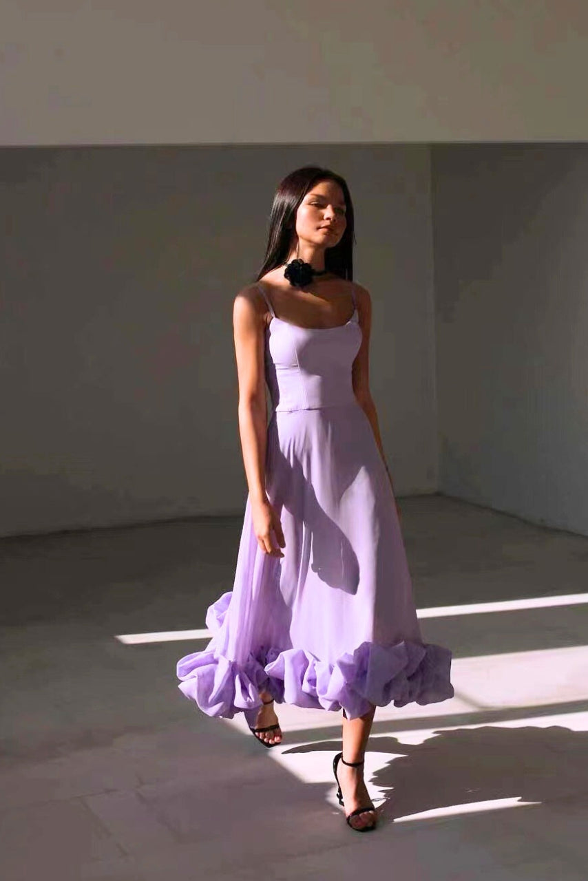 A-Line Midi Dress with Wide Ruffle Hem