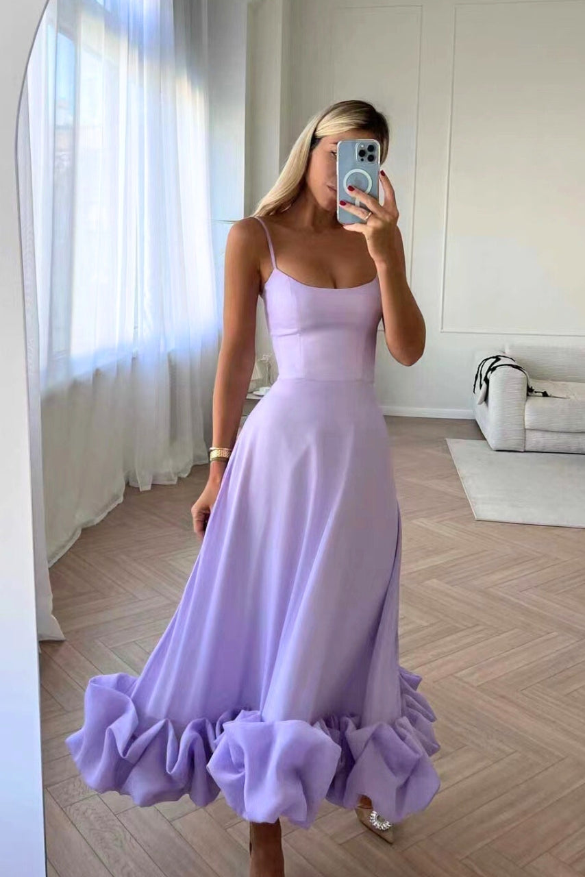 A-Line Midi Dress with Wide Ruffle Hem