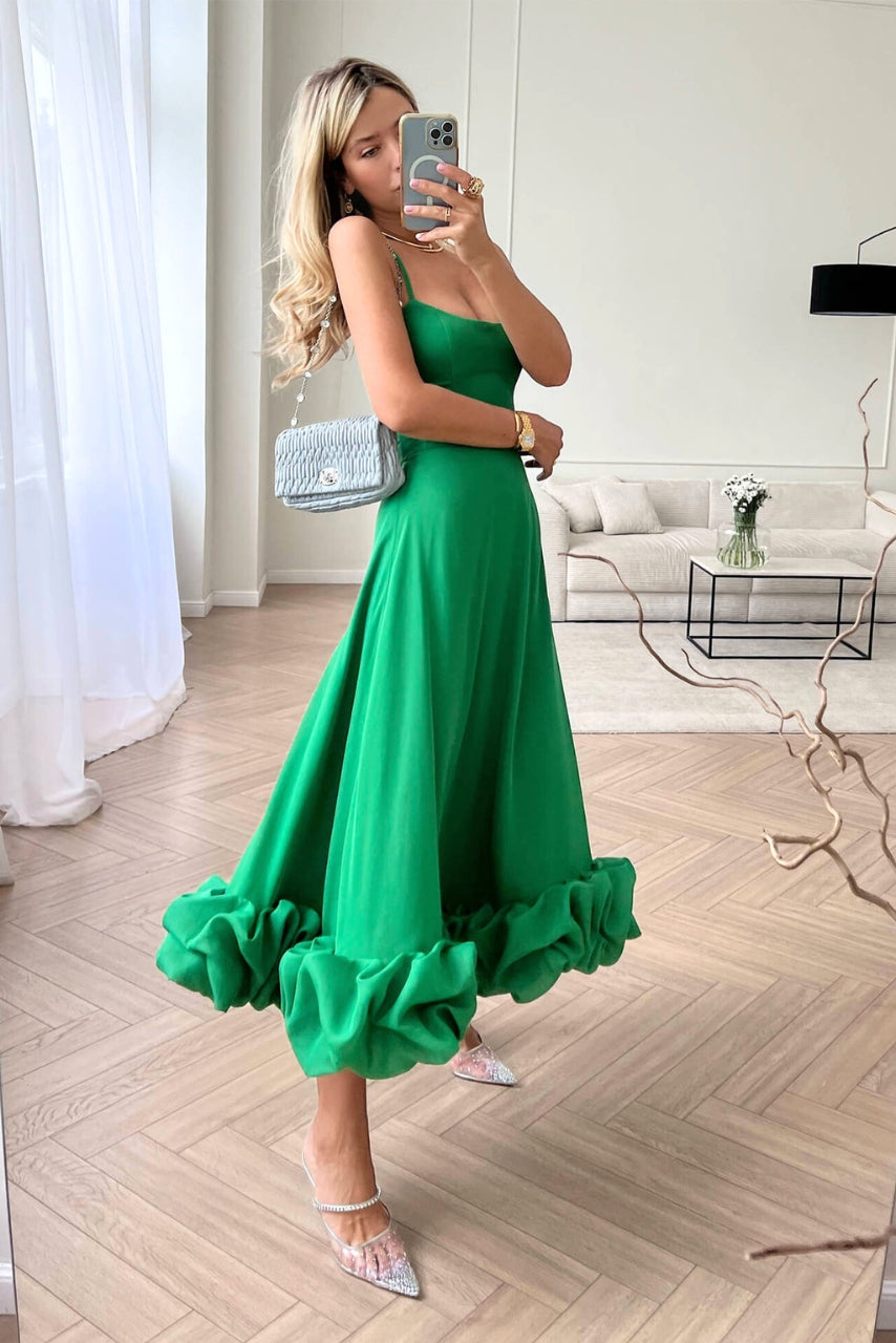 A-Line Midi Dress with Wide Ruffle Hem