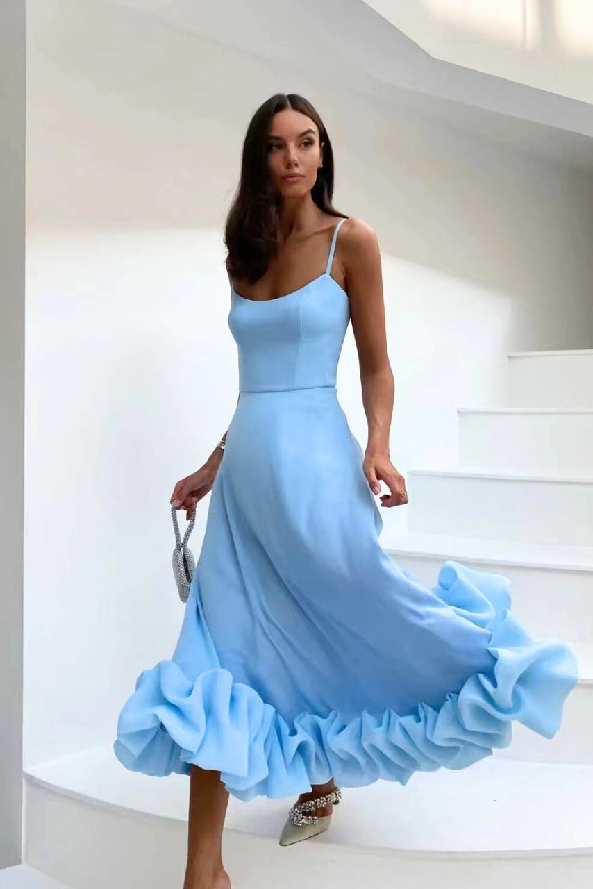 A-Line Midi Dress with Wide Ruffle Hem