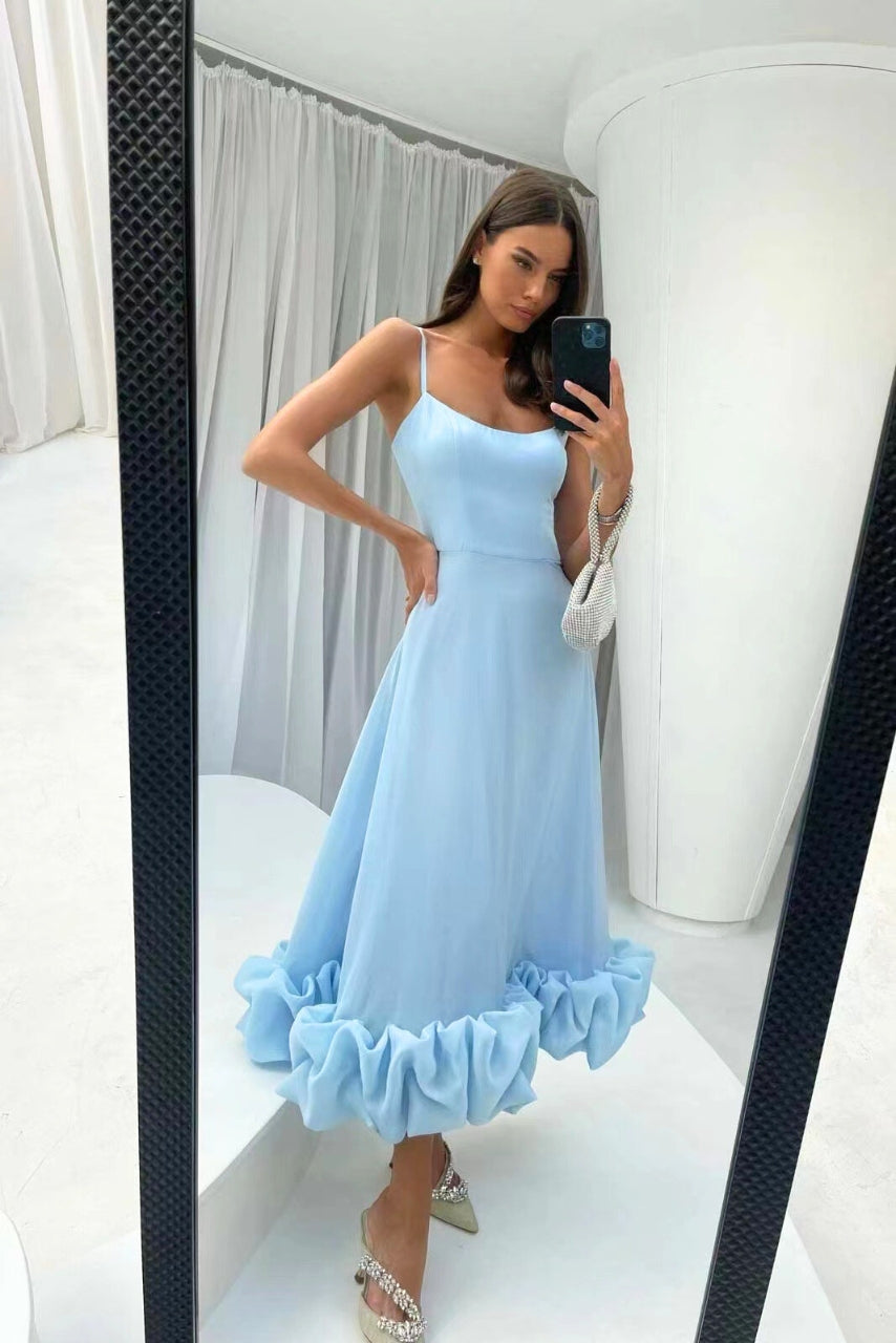A-Line Midi Dress with Wide Ruffle Hem
