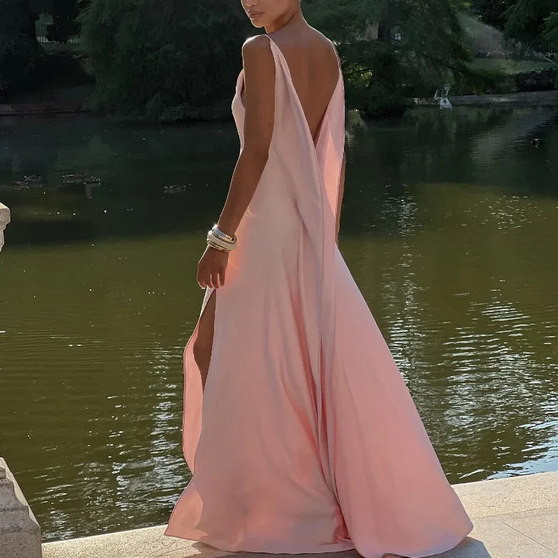 Cowl Neck Maxi Dress with Spaghetti Straps