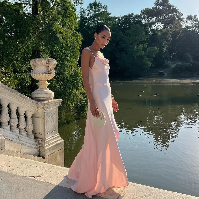 Cowl Neck Maxi Dress with Spaghetti Straps