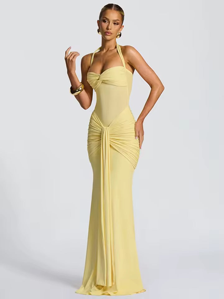 Halter Maxi Dress with Semi-Sheer Waist Cutout