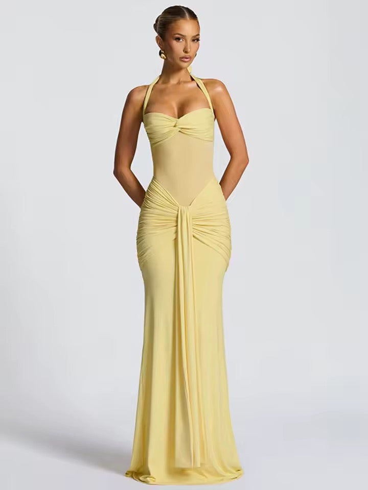 Halter Maxi Dress with Semi-Sheer Waist Cutout