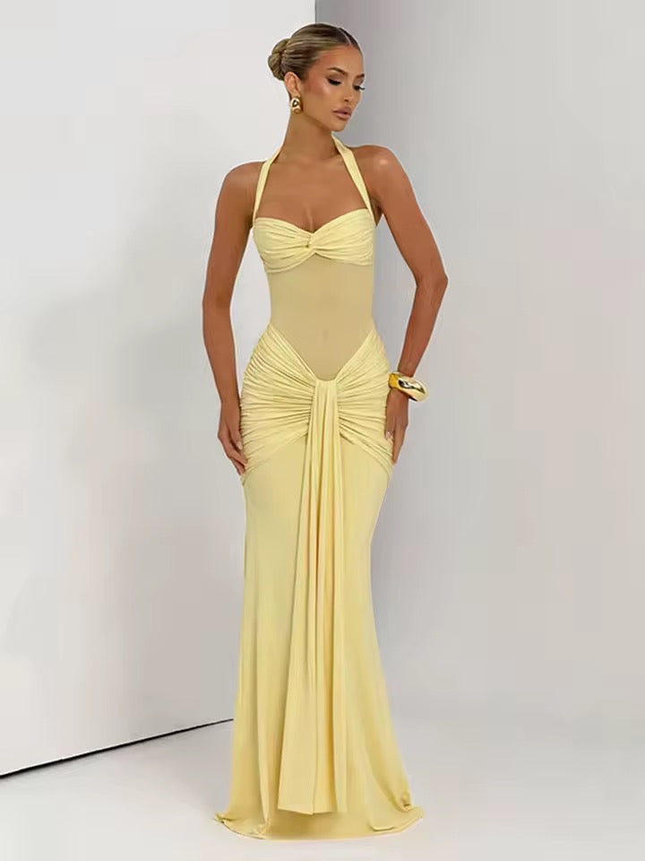 Halter Maxi Dress with Semi-Sheer Waist Cutout