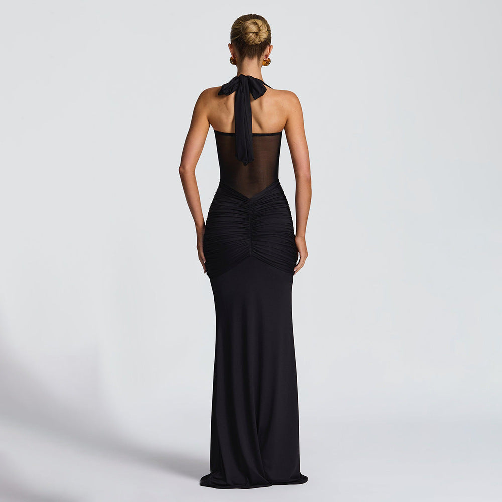 Halter Maxi Dress with Semi-Sheer Waist Cutout