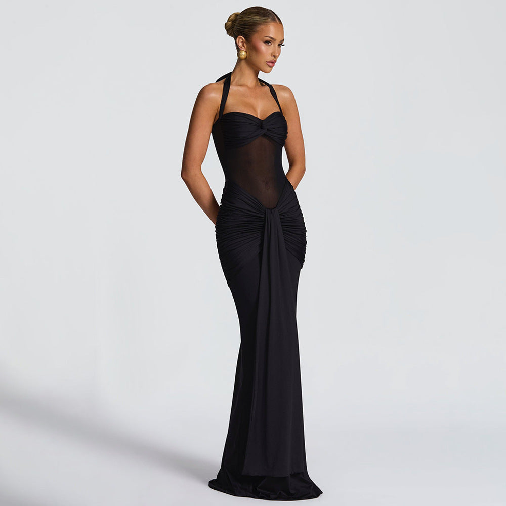Halter Maxi Dress with Semi-Sheer Waist Cutout