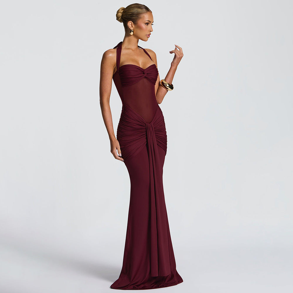 Halter Maxi Dress with Semi-Sheer Waist Cutout