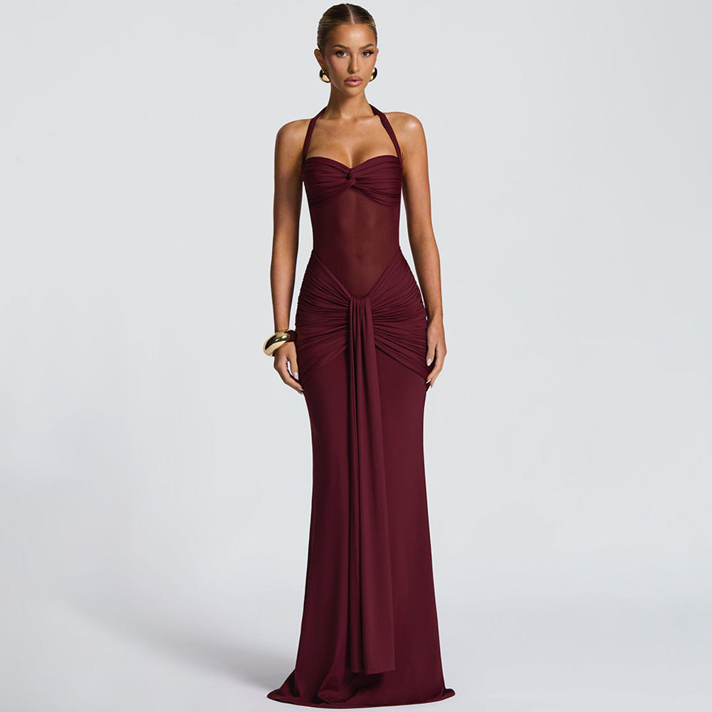 Halter Maxi Dress with Semi-Sheer Waist Cutout