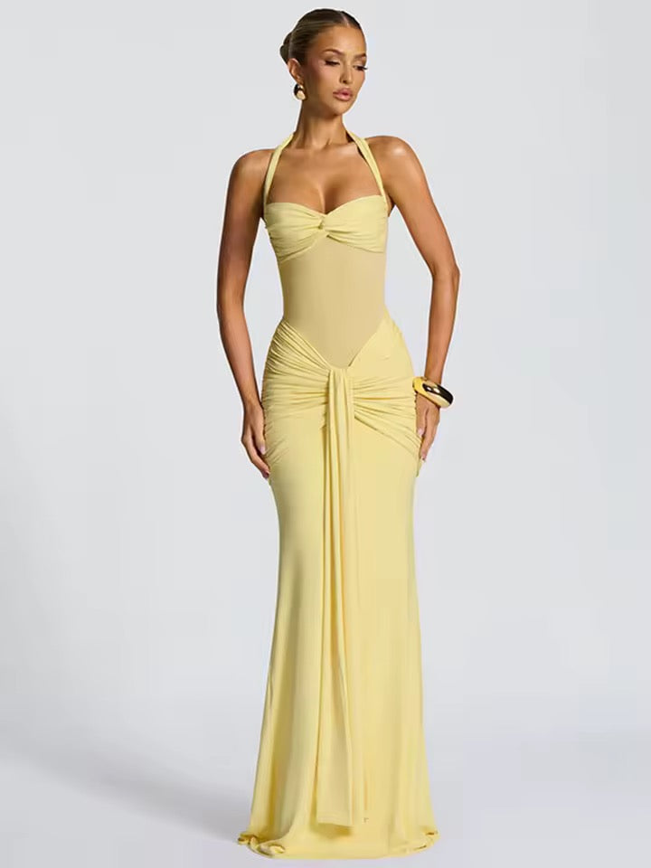 Halter Maxi Dress with Semi-Sheer Waist Cutout