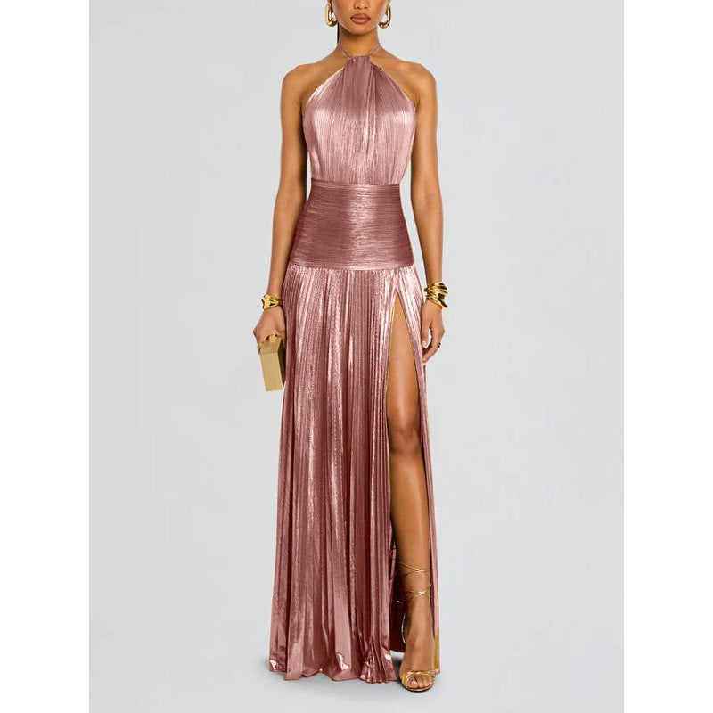 Halter Neck Maxi Dress with High Leg Slit