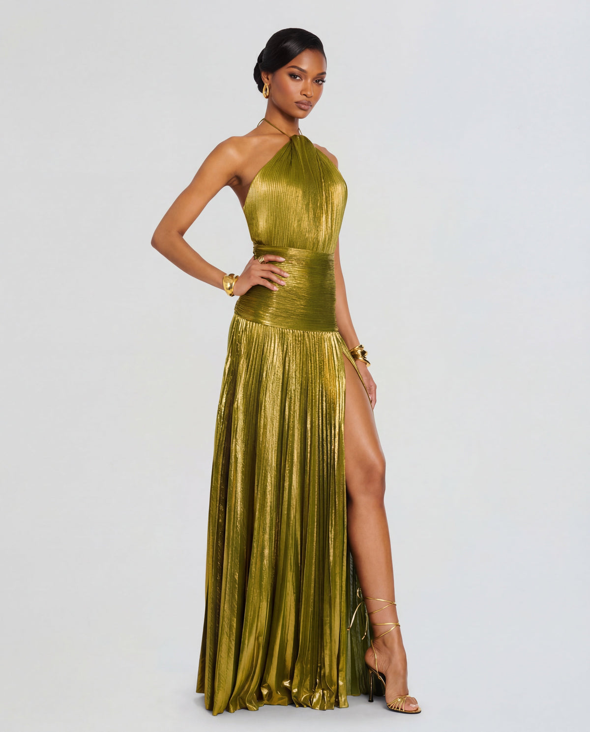 Halter Neck Maxi Dress with High Leg Slit