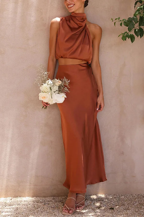 Halter Top and Midi Skirt Set