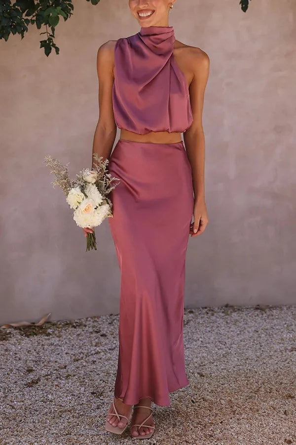 Halter Top and Midi Skirt Set