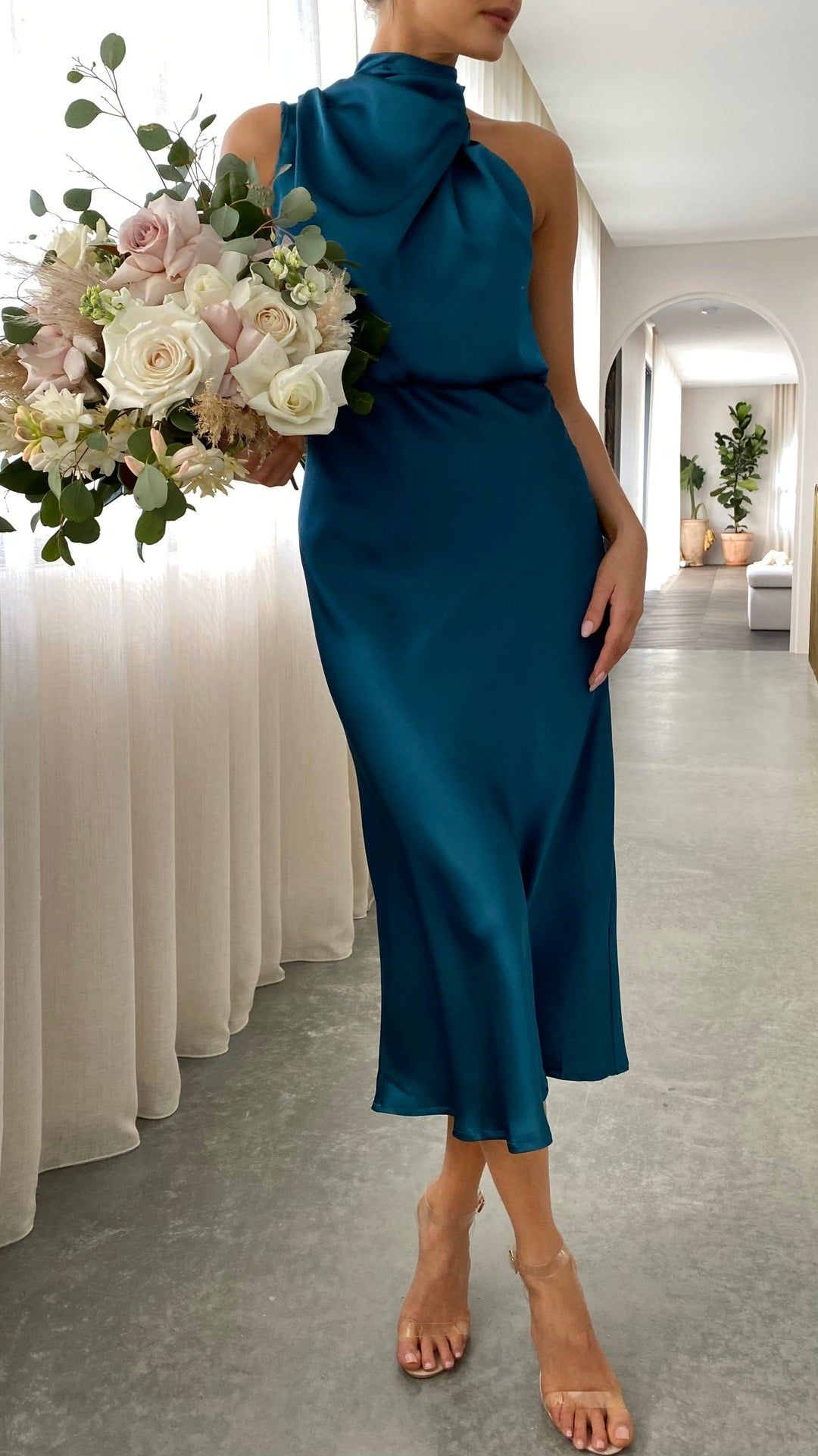 High-Collar Midi Dress
