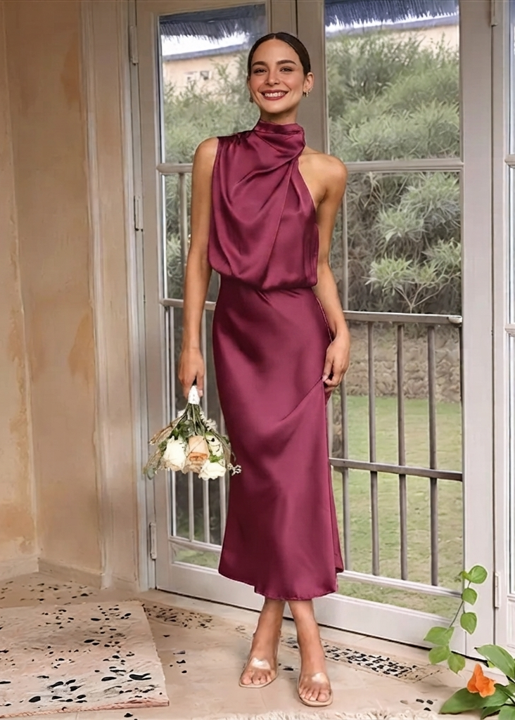 High-Collar Midi Dress