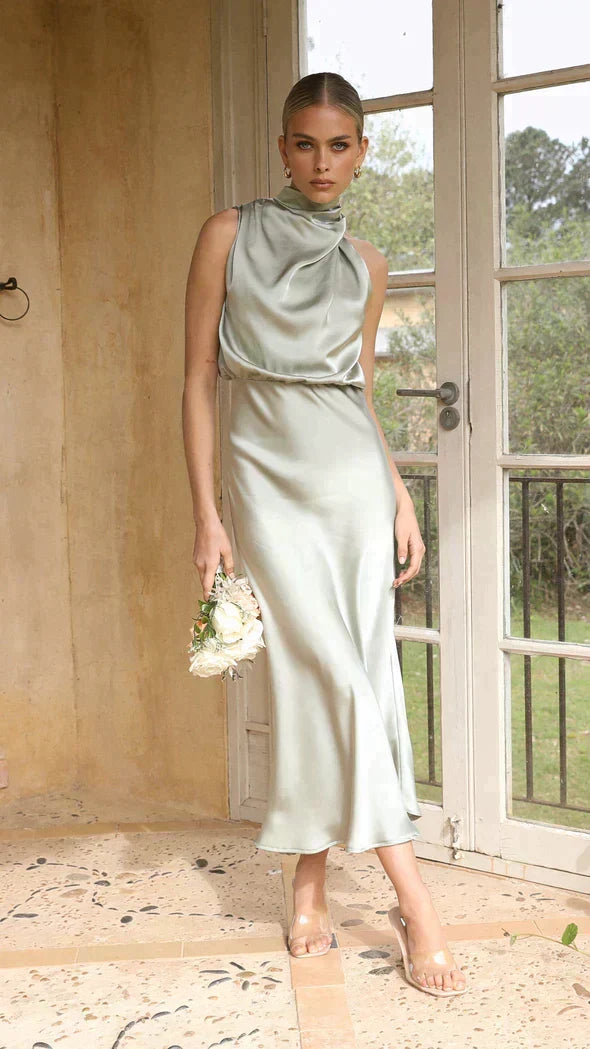 High-Collar Midi Dress