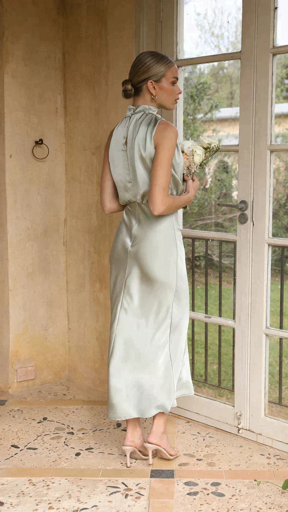 High-Collar Midi Dress