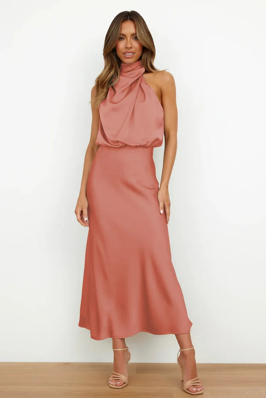 High-Collar Midi Dress