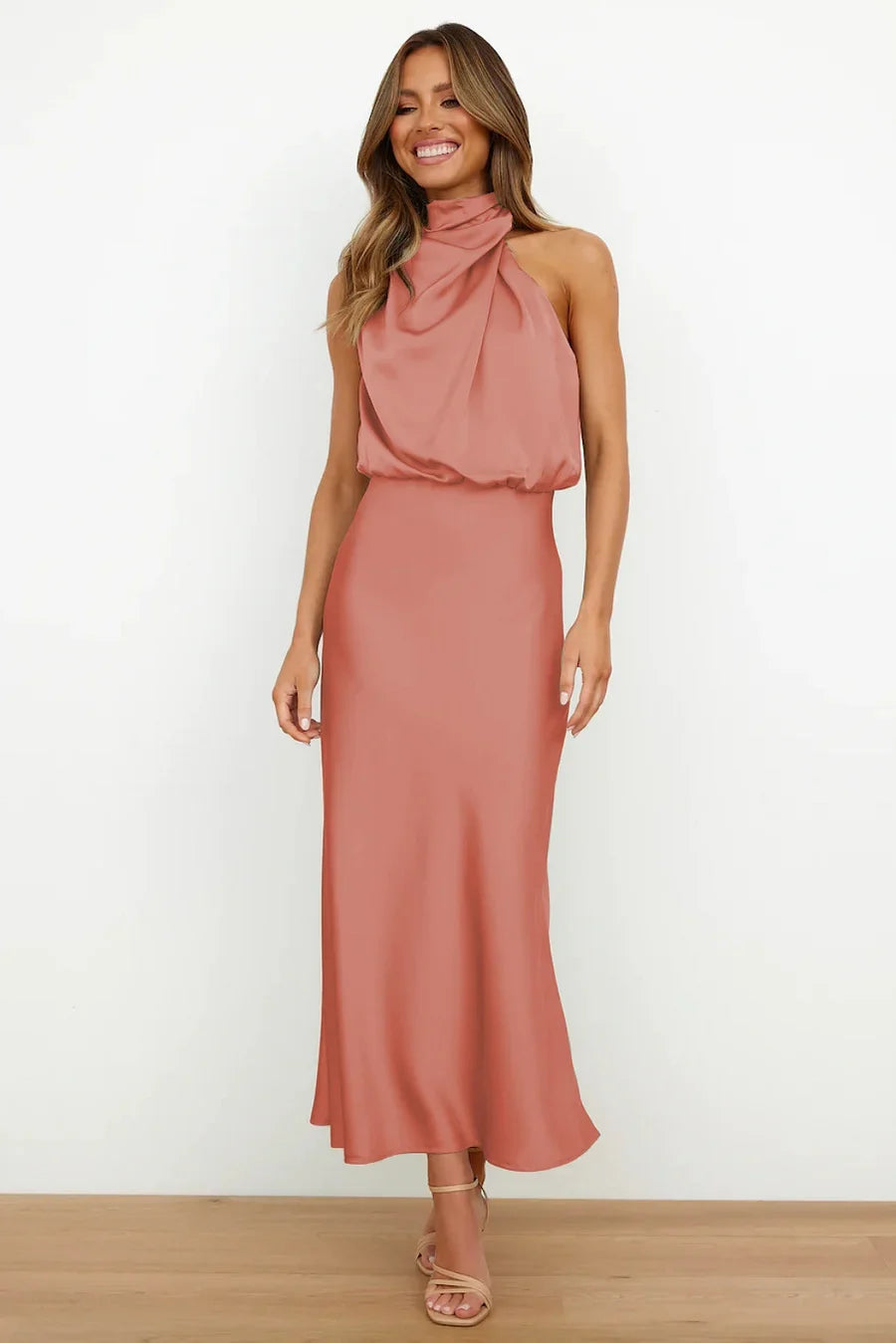 High-Collar Midi Dress