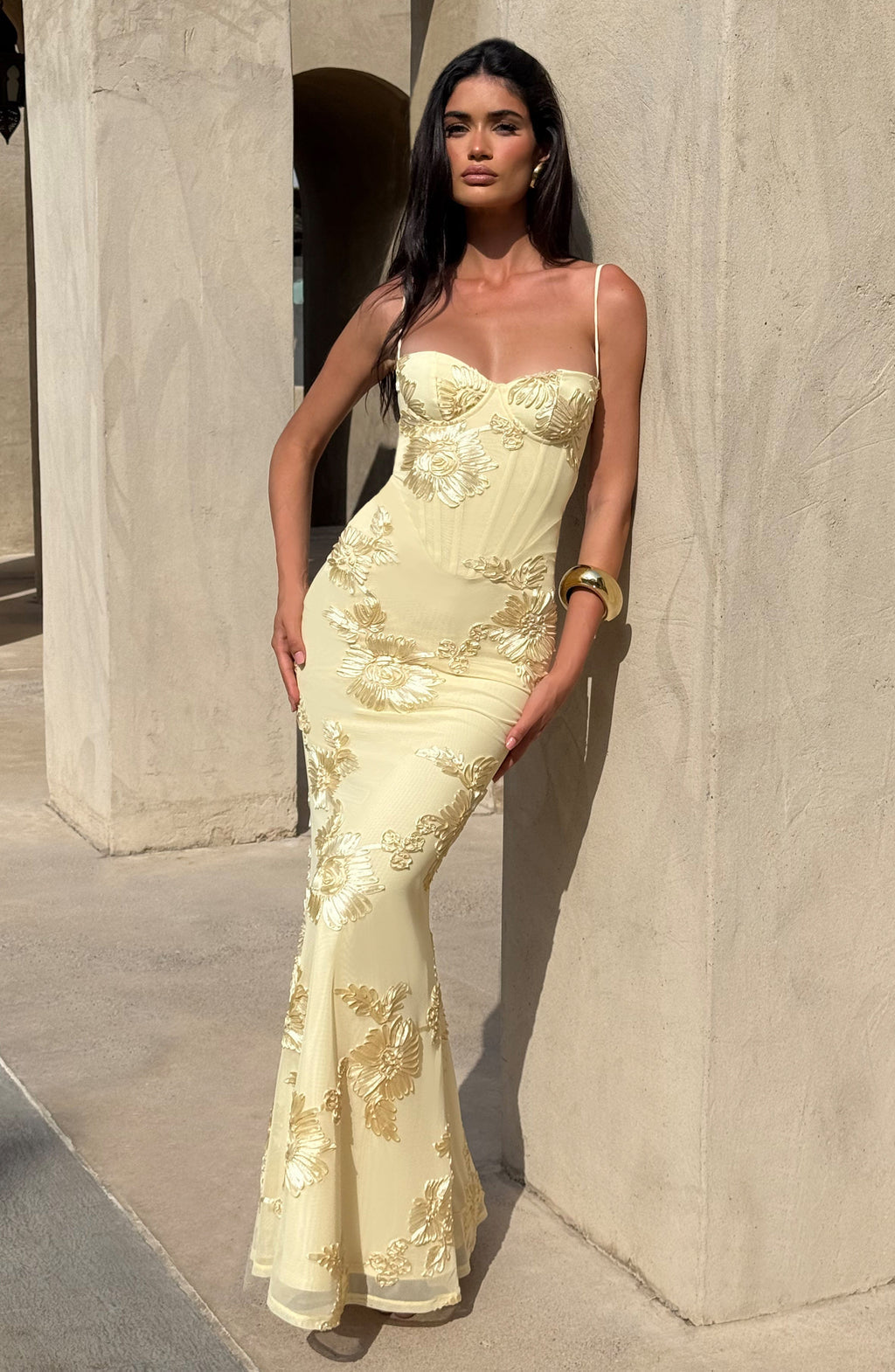 Maxi Dress with Raised 3D Floral Appliqués