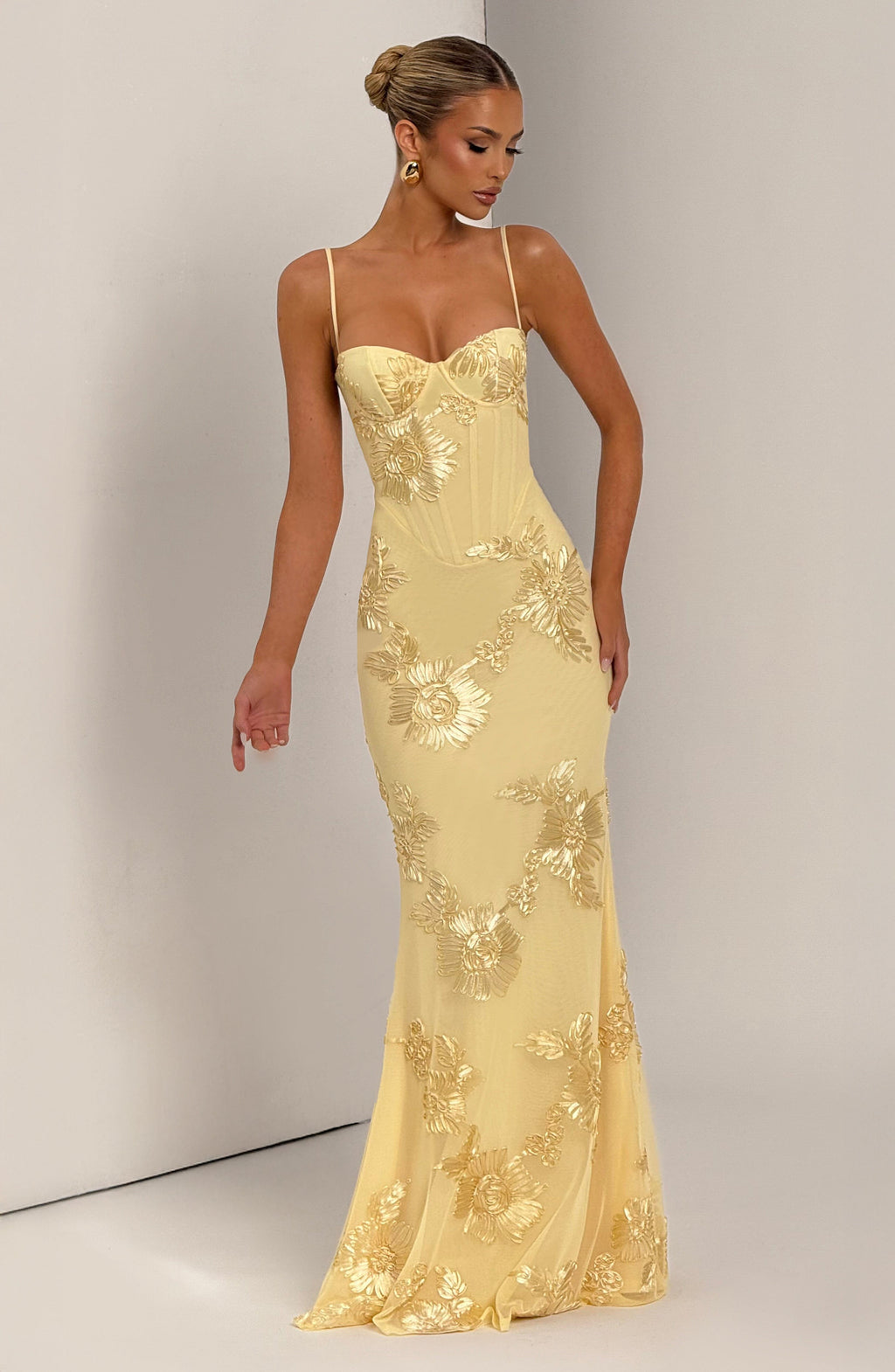 Maxi Dress with Raised 3D Floral Appliqués