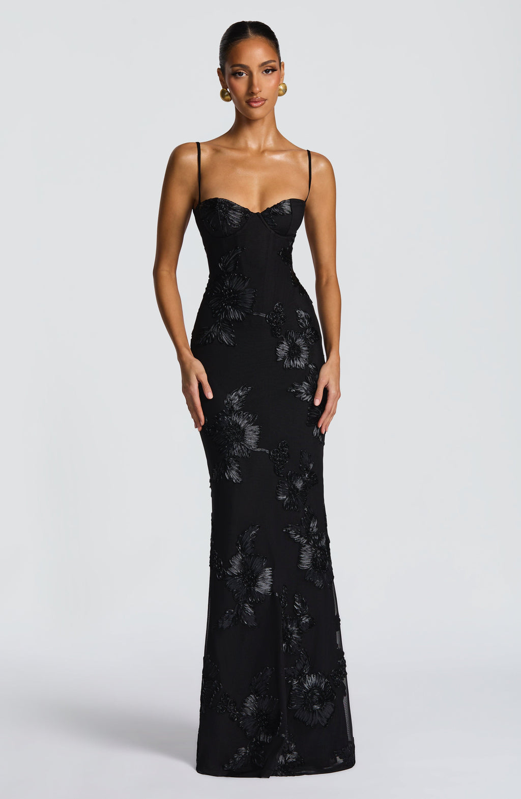 Maxi Dress with Raised 3D Floral Appliqués