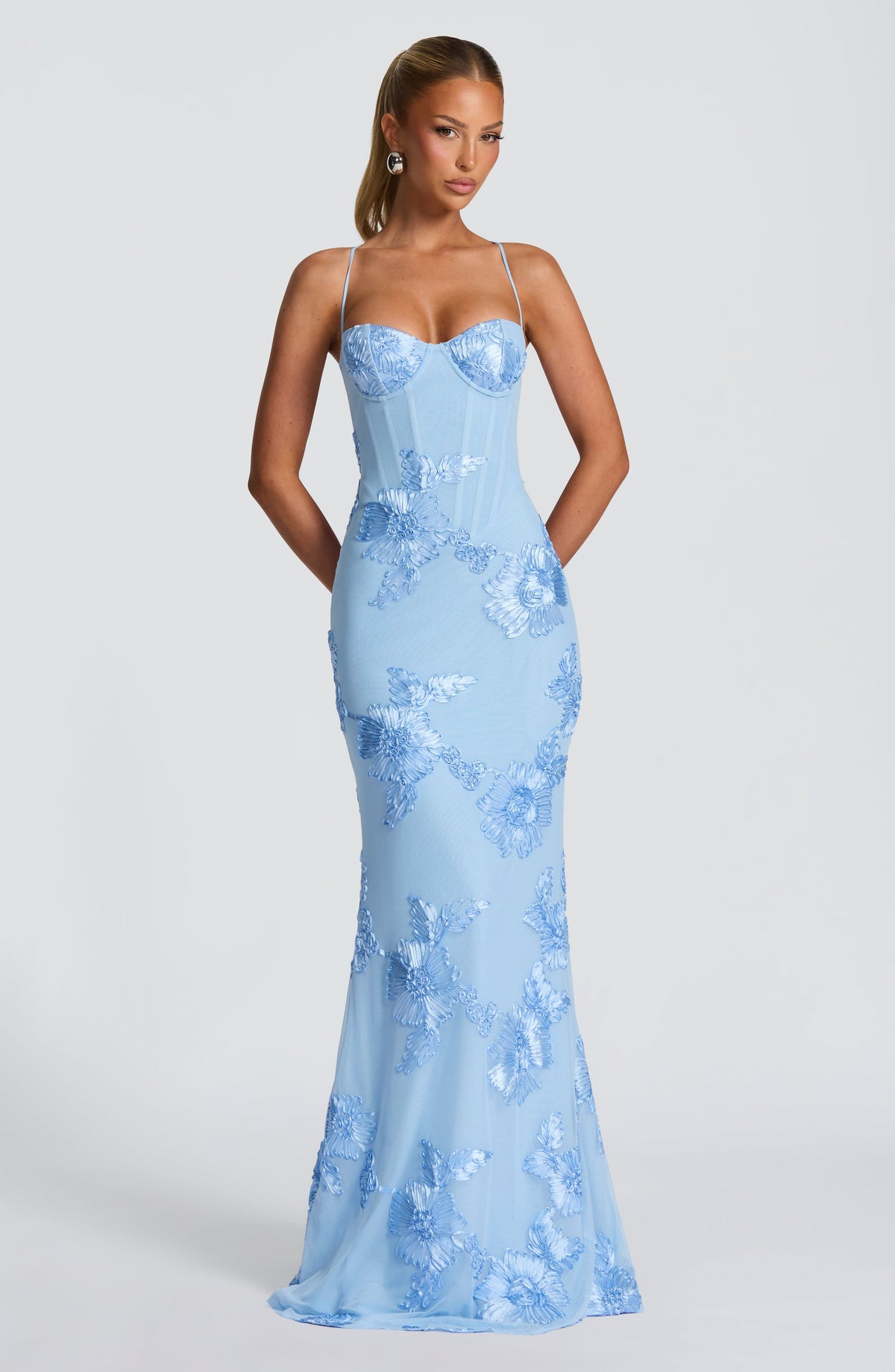 Maxi Dress with Raised 3D Floral Appliqués