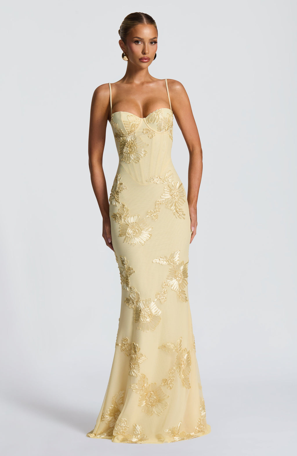 Maxi Dress with Raised 3D Floral Appliqués