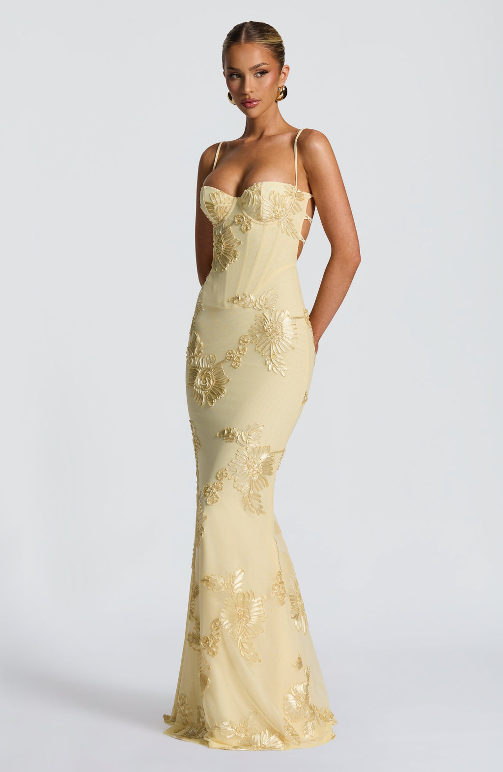 Maxi Dress with Raised 3D Floral Appliqués