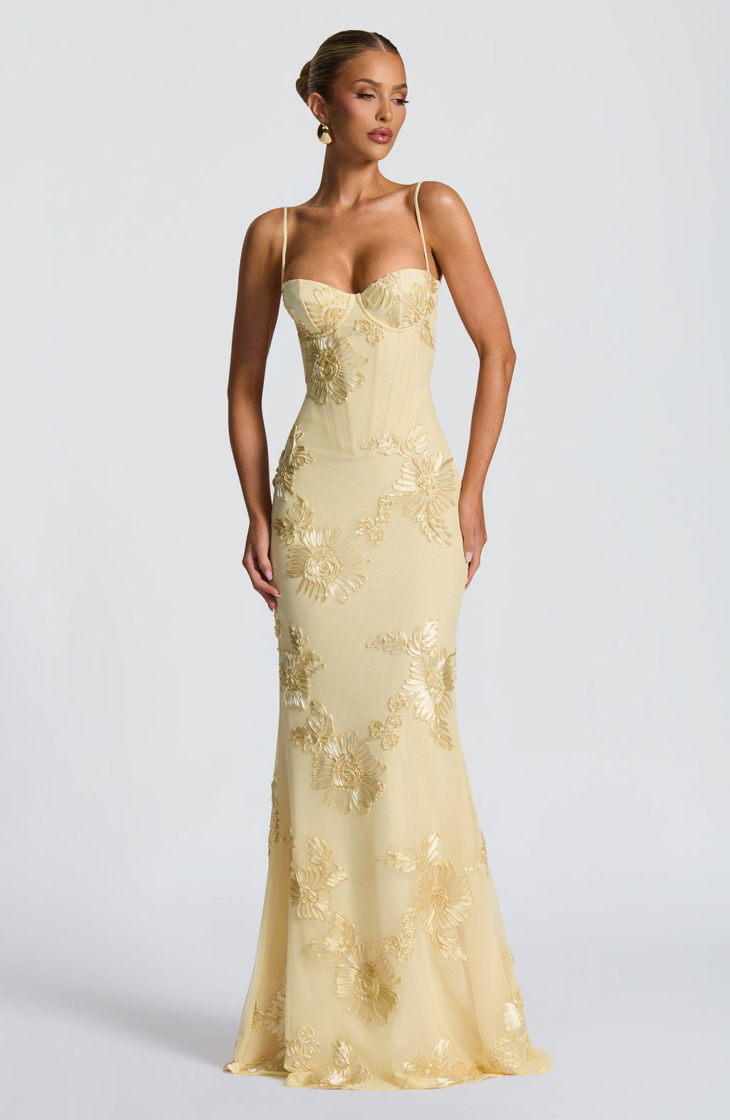 Maxi Dress with Raised 3D Floral Appliqués