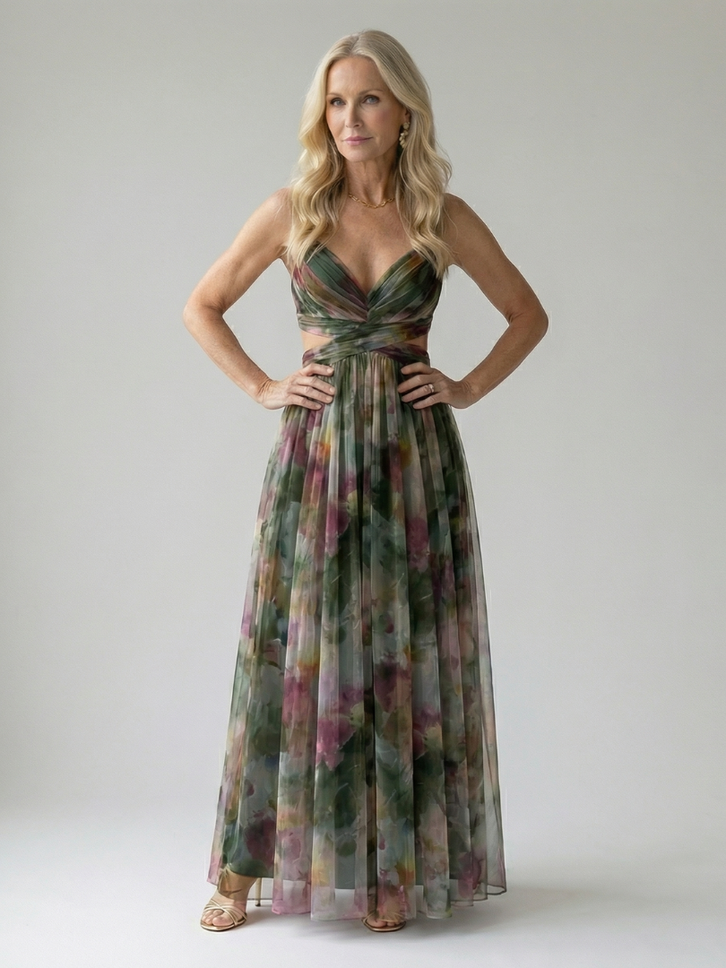 Crossover V-Neck Maxi Dress