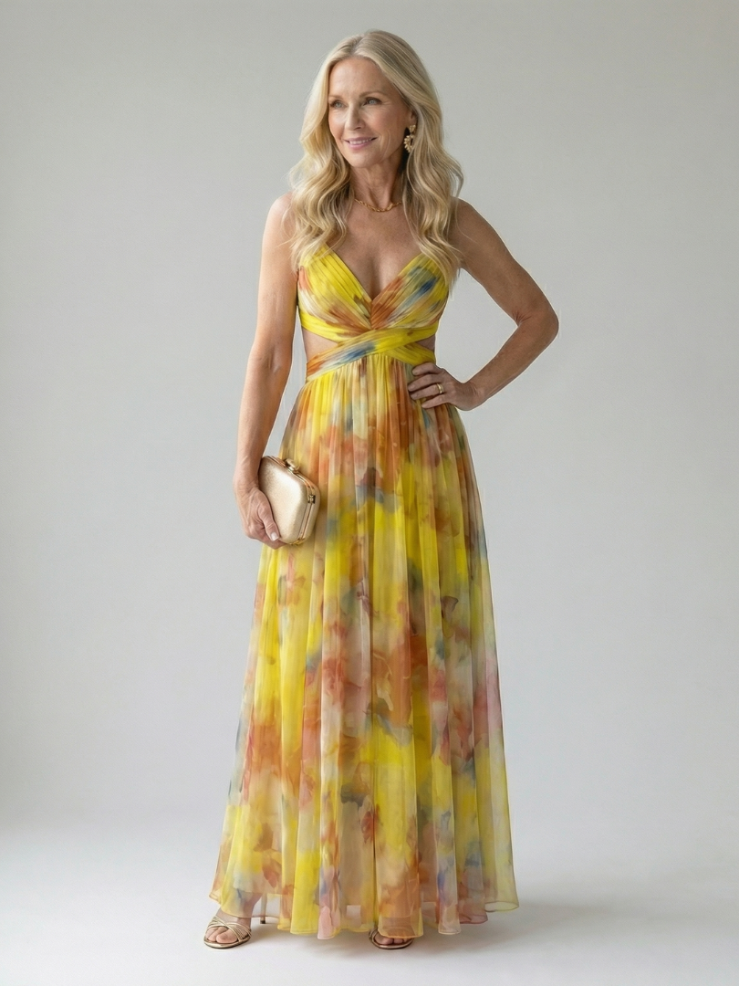 Crossover V-Neck Maxi Dress