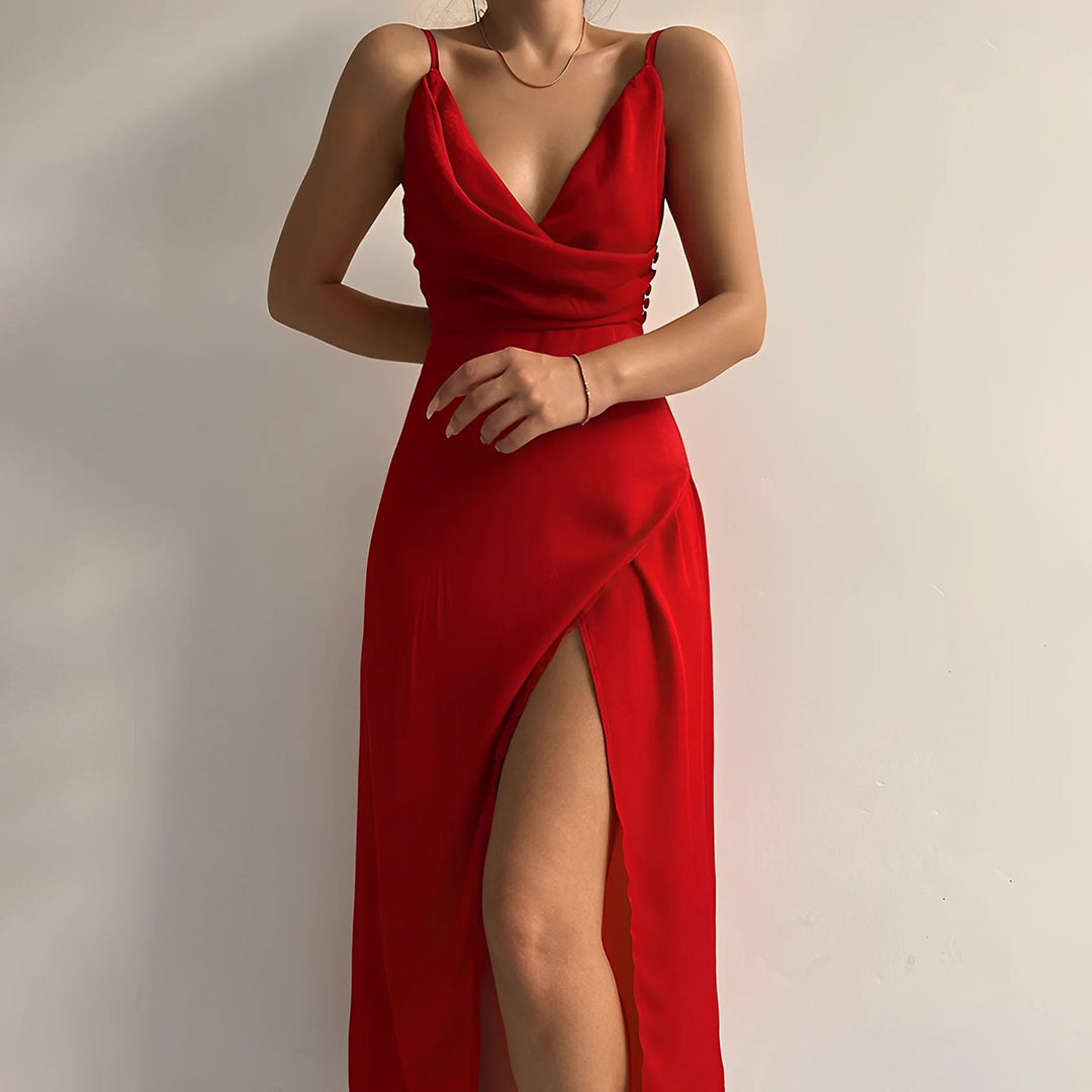 Draped V-Neck Maxi Dress