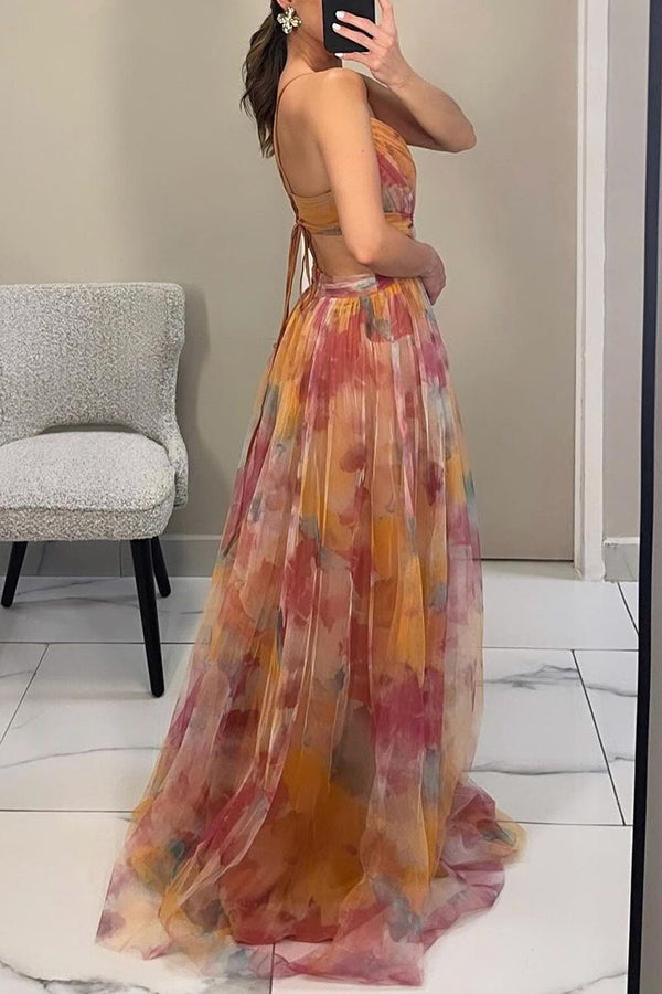 Floral Wrap V-Neck Maxi Dress