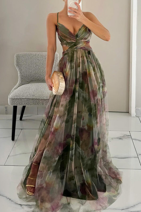 Floral Wrap V-Neck Maxi Dress