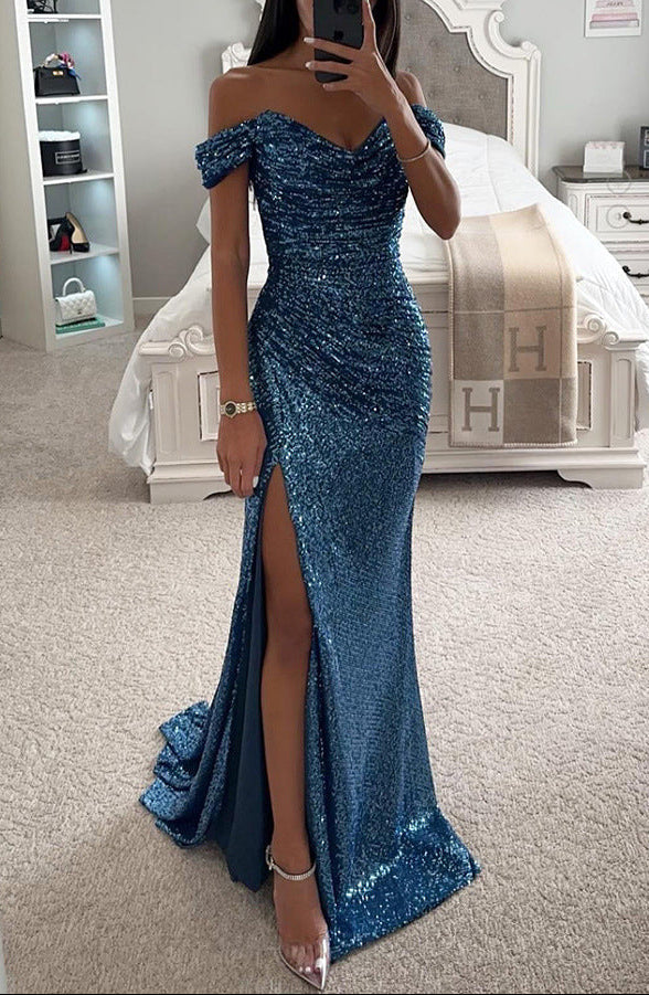 Sequin Off-Shoulder Maxi Dress