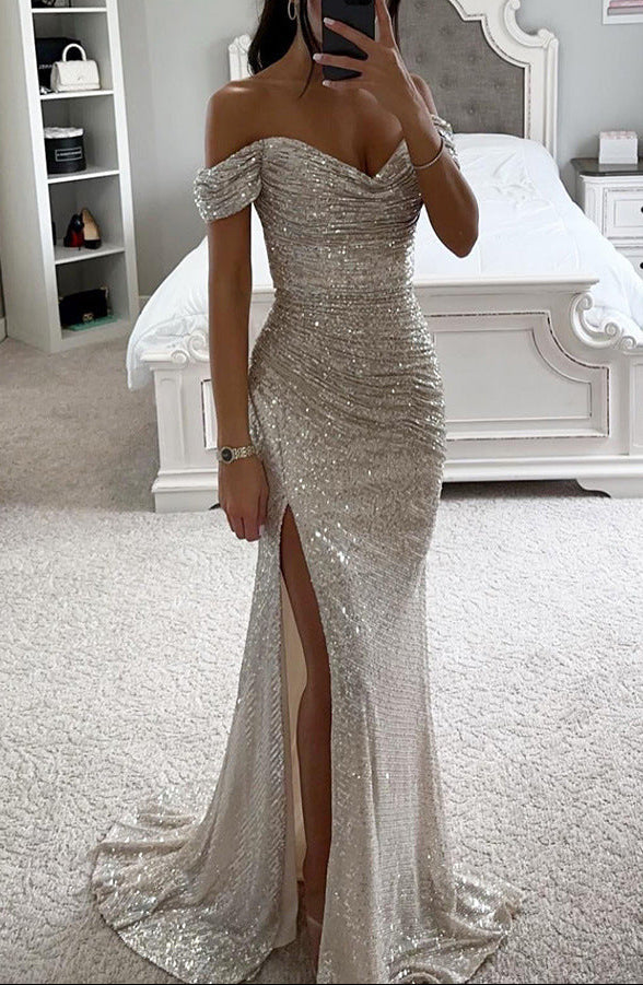 Sequin Off-Shoulder Maxi Dress