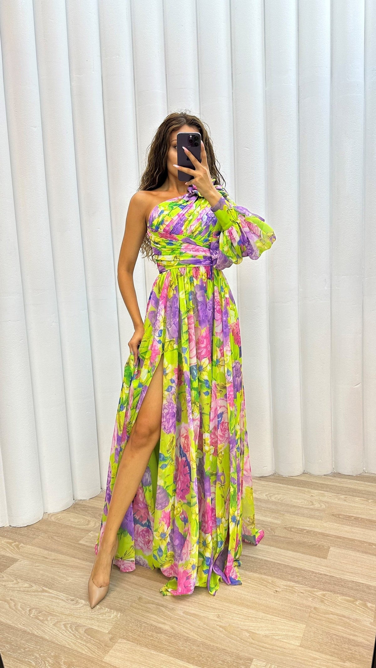 One-Shoulder Floral Maxi Dress