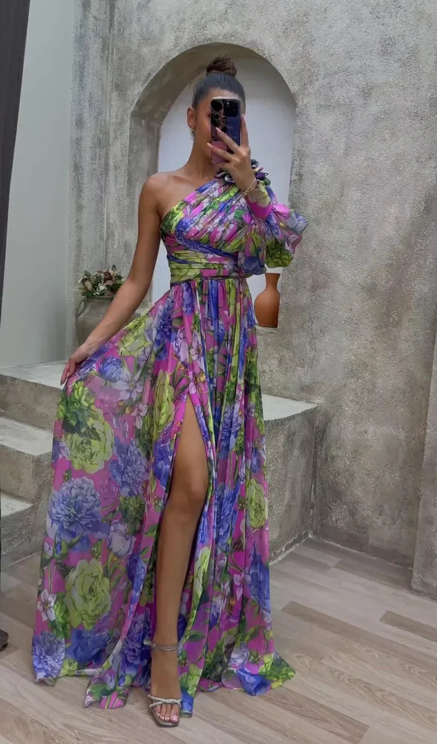 One-Shoulder Floral Maxi Dress
