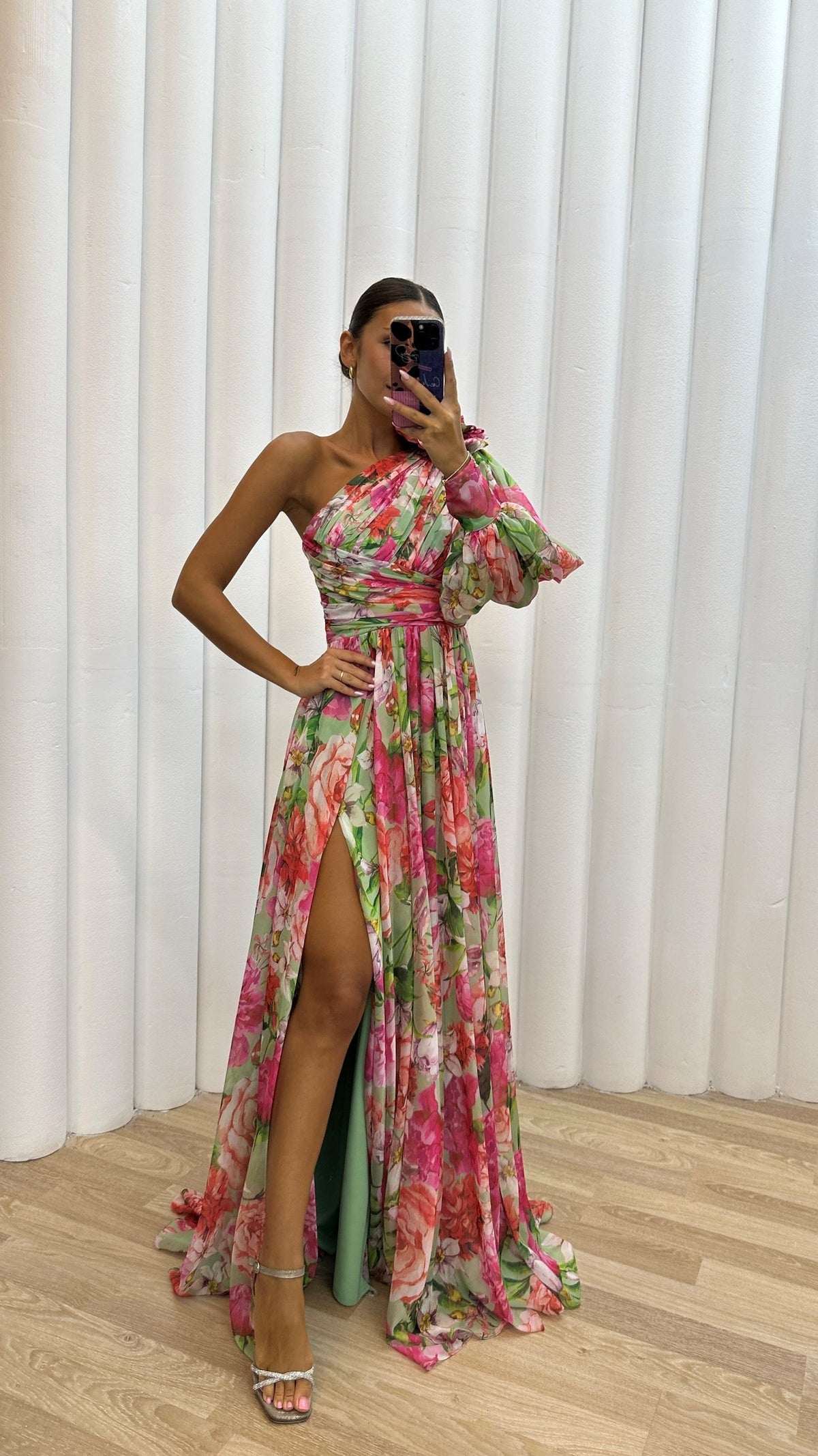 One-Shoulder Floral Maxi Dress