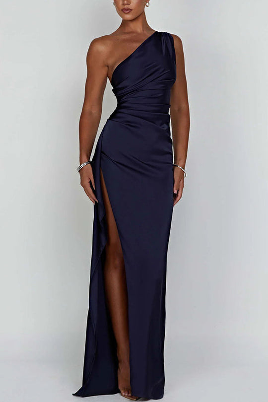One-Shoulder Maxi Dress with High Side Slit