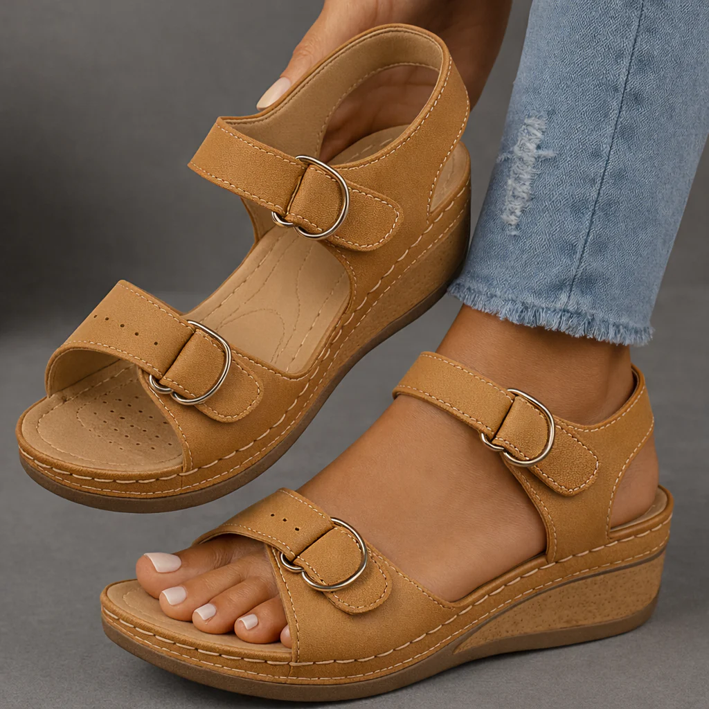 Cushioned Wedge Sandals with Adjustable Strap