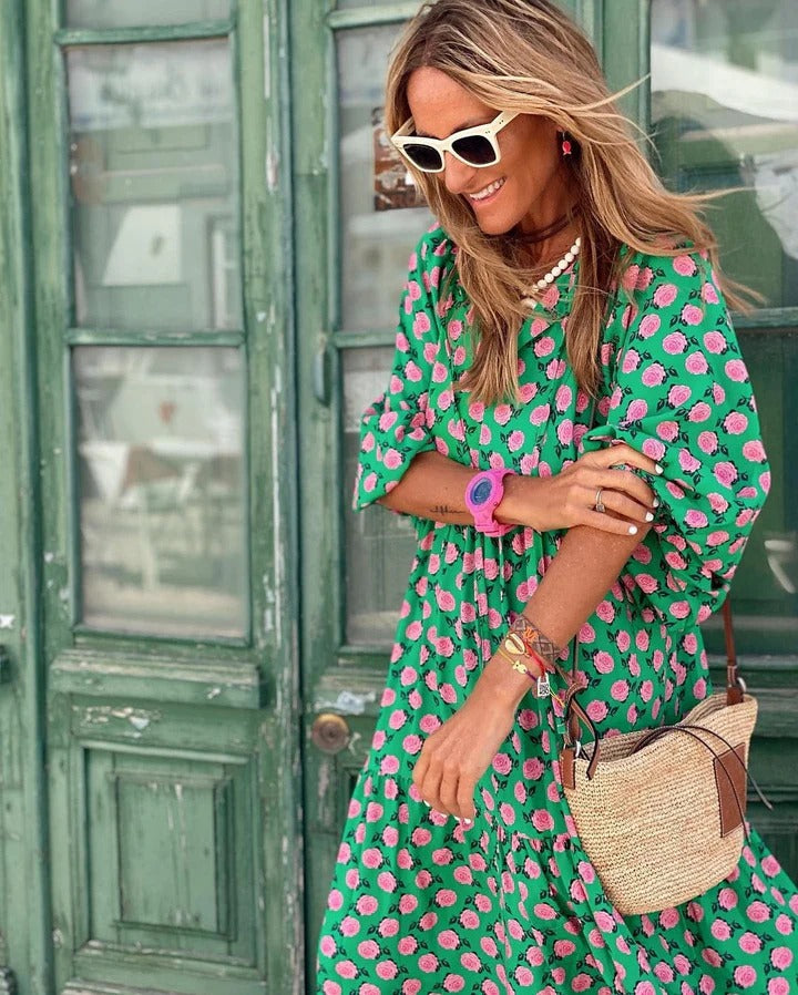 Maxi Dress with Puff Sleeves and Tiered Skirt