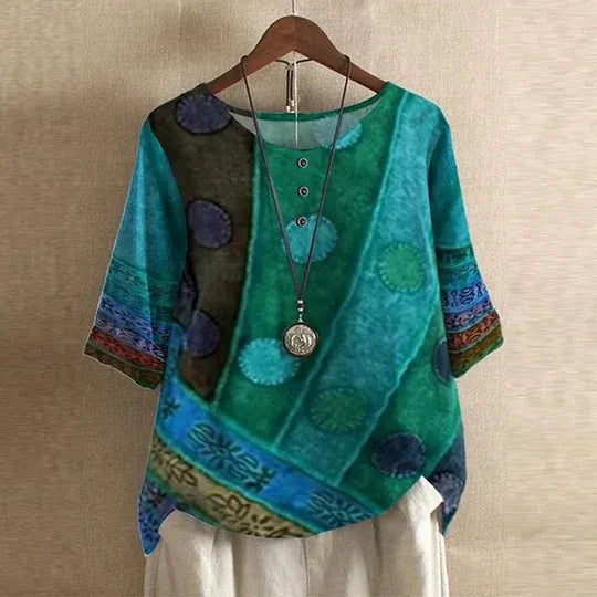 Blouse with Vintage Floral Print and Relaxed Fit