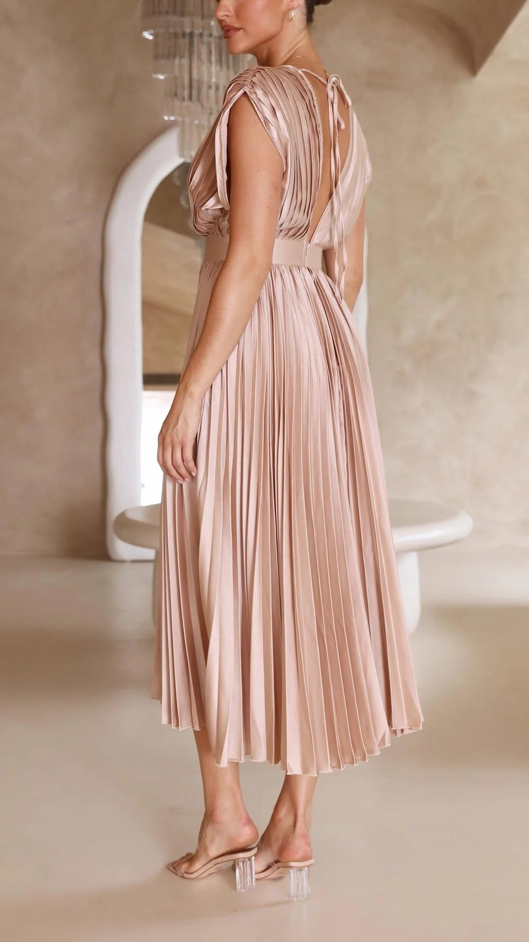 Maxi Dress with Draped V-Neckline and High Waist